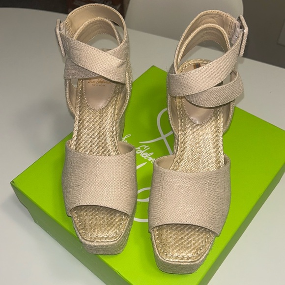 Sam Edelman Vada Espadrille Platform Wedge Sandal (Women) natural linen color - Picture 3 of 9